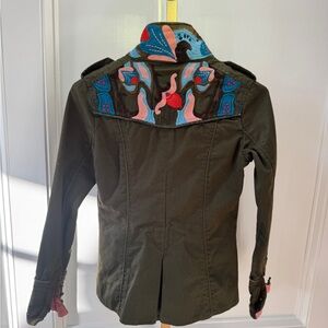 OILILY Bollywood womens jacket S xs eur 34 Embroidered Olive Green Jacket floral